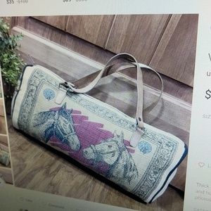 Vintage Equestrian Tote Bag w Leather Handles